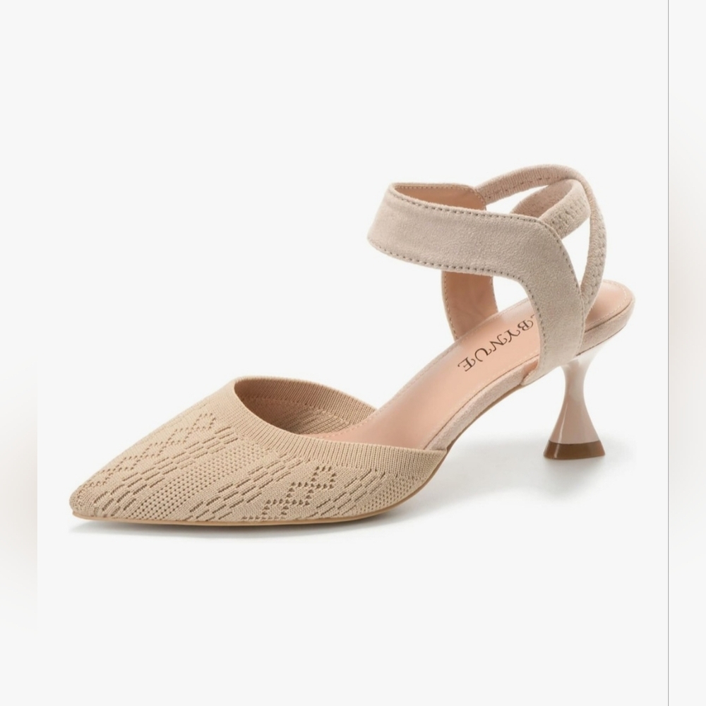 Elegant Cream 2 1/2" Knitted Fabric Kitten Heels